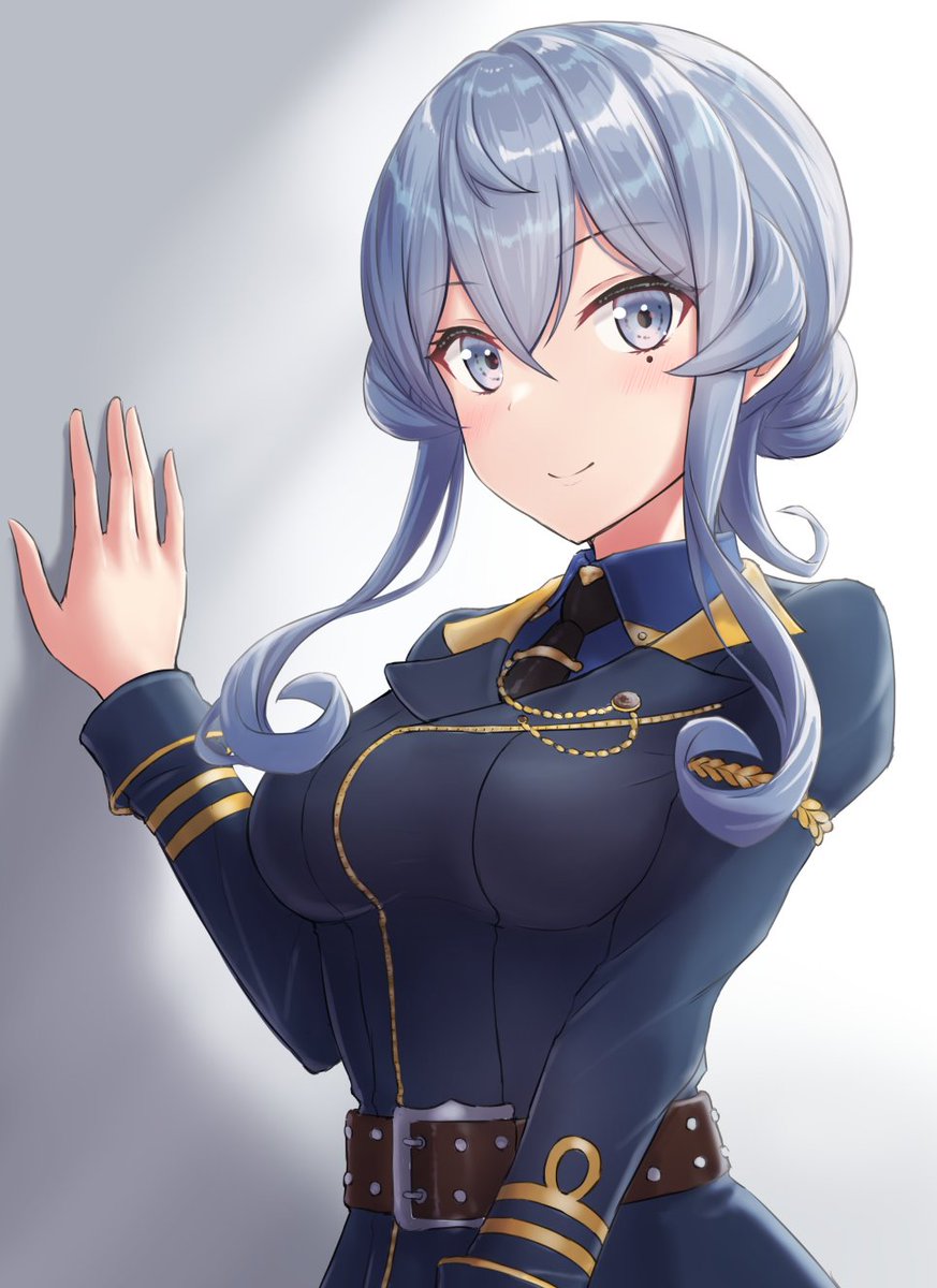 gotland (kancolle) 1girl solo blue hair military military uniform uniform necktie  illustration images