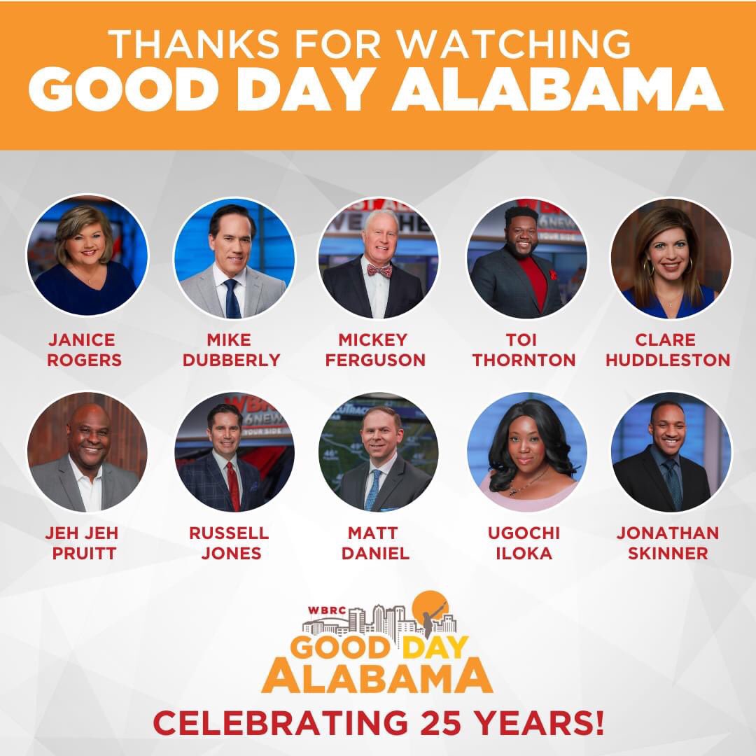 jskinnertv's tweet photo. Congratulations to @JANICEROGERS6 and everyone associated with Good Day Alabama on 25 years! It’s an honor to be a part of such an amazing team and show! One thing I learned quickly is that a show like this doesn’t last for this long without incredible people. Here’s to 25 more! https://t.co/6yzrXSfcbc