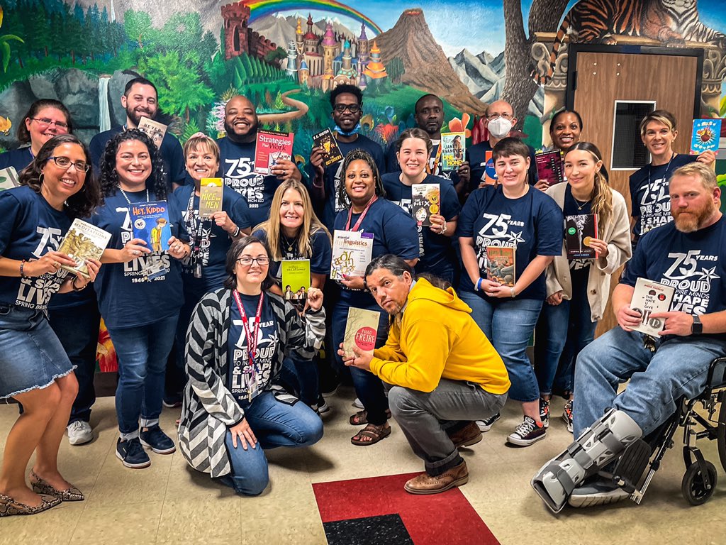 The English department celebrating 75 years of <a href="/SBISD/">Spring Branch ISD</a>. We’re also Raiders who are readers. You can follow that account on Instagram at instagram.com/raiderswhoarer…