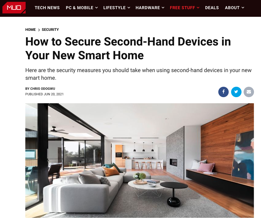 Good advice on how to secure second-hand devices in you new smart home. by Chris Odogwu on Make Use Of (MUO).
ow.ly/1BSZ50FP2Z4