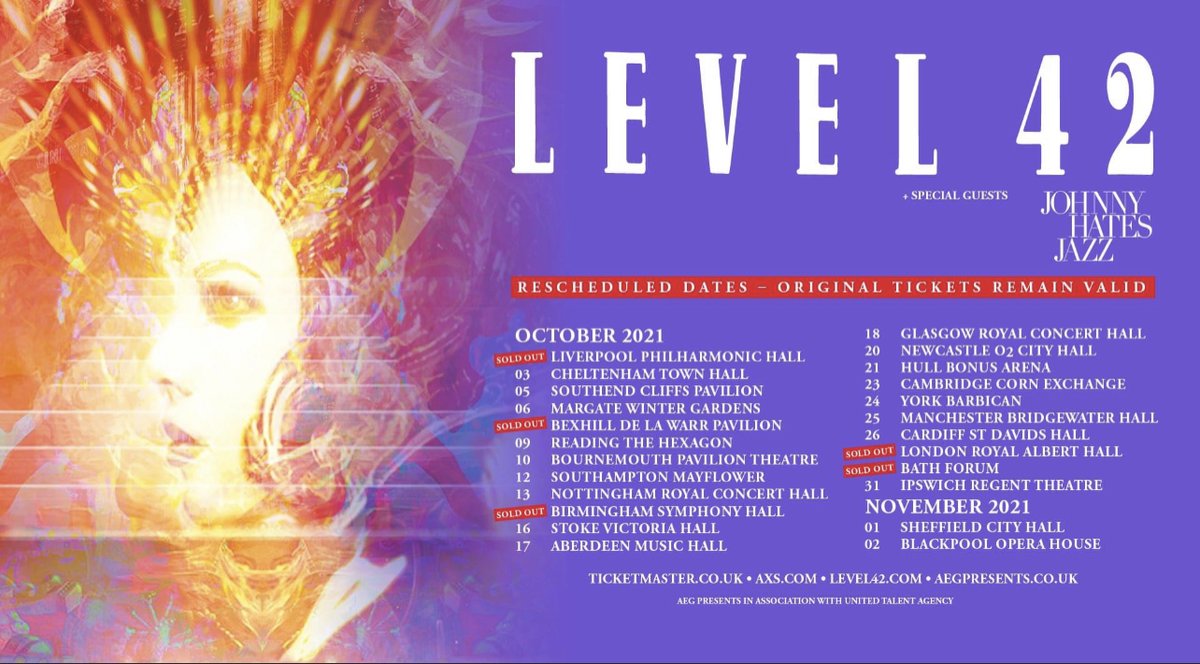 Honoured to be on tour with Level 42 in October, playing the length and breadth of GB. From Shattered Dreams to Lessons In Love, it's going to be an amazing show! Tickets here: ticketmaster.co.uk axs.com aegpresents.co.uk @markking @MikeLindup