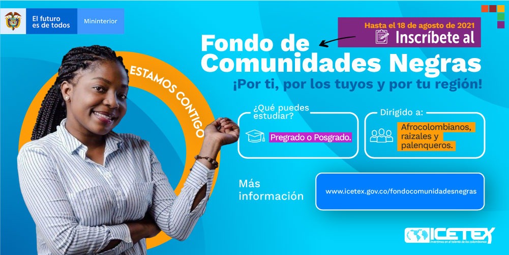 RenovacionCo's tweet photo. ¿Perteneces a una comunidad Afro? ¡Esta es tu oportunidad y queremos acompañarte! Estudia eso que tanto te apasiona. 

Ingresa aquí: https://t.co/d6fM6Ygg4U y descubre cómo inscribirte a este fondo de crédito 100% condonable de @MinInterior e @ICETEX #PorUnFuturoAfro https://t.co/FOyBhf5IsO