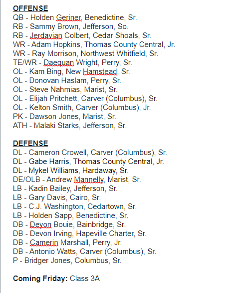 GHSFdaily's tweet photo. GHSF Daily's 4A preseason all-state team is out led by a couple of 5-star recruits @StarksMalaki &amp; @MykelW_50. 

Super soph Sammy Brown of @JeffersonFootba just got a late callup to the team when a RB transfer was discovered. Should've been there in first place. Stud. https://t.co/QEnCUW7ztu