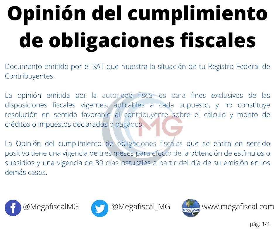 Megafiscal_MG's tweet photo. Sabes que es una Opinión del cumplimiento de obligaciones fiscales. https://t.co/6M3lFca5hT