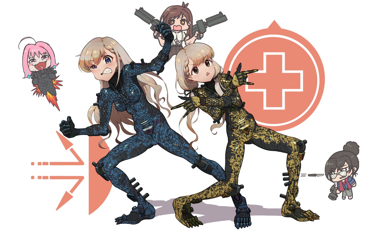 hisakawa hayate ,hisakawa nagi ,yumemi riamu multiple girls cosplay weapon gun pink hair 5girls brown hair  illustration images