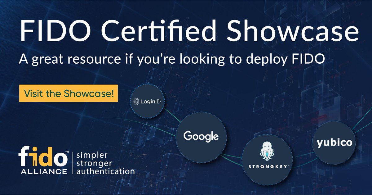 FIDOAlliance's tweet image. Considering deploying FIDO? Our Company Showcase is a great resource featuring our members&apos; #FIDOCertified solutions. Visit fidoalliance.org/fido-certified…! View each company’s showcase to learn about their FIDO products/solutions and how to get you on the path to simpler/stronger authn.