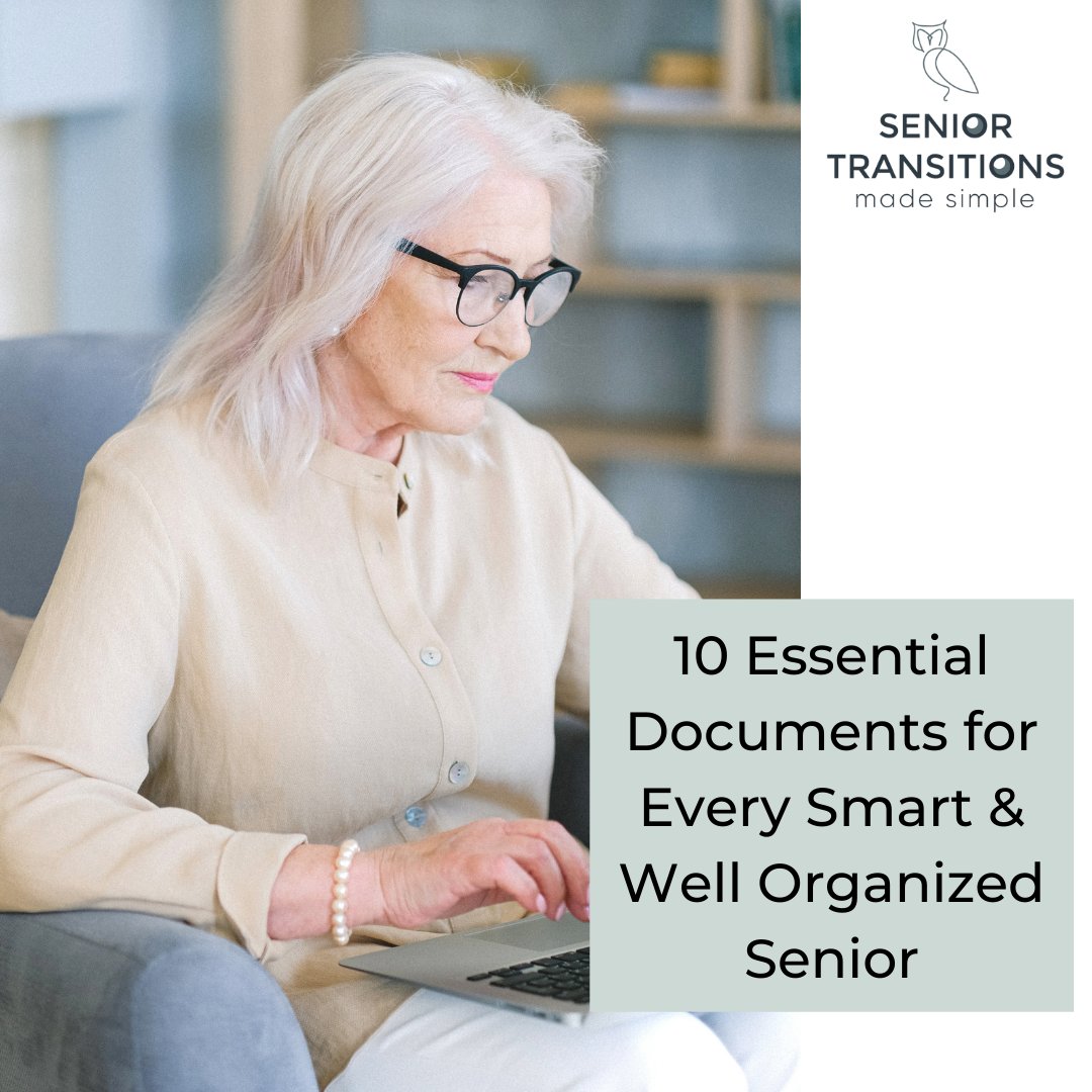 "10 Essential Documents for Every Smart &amp; Well Organized Senior". You can find it at seniortransitions.ca/10-essential-d…, or by clicking the link in my bio.⁠