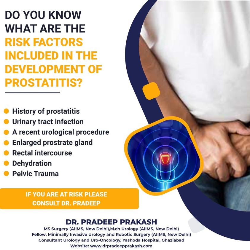 prakash_urology's tweet photo. It's essential for you to know about the risk factors of prostatitis. Assessment of these risk factors will help you know your chances of developing the problem. 

#prostatits #urology #urologist #Ghaziabad #dehydration #prostate #UTI https://t.co/Roch09p9dq