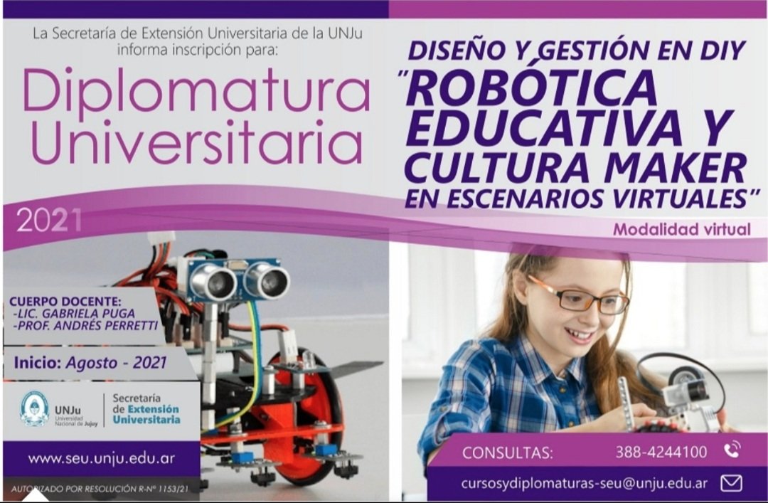 profegabypuga's tweet image. Lanzamos la #DiplomaturaUniversitaria en #DIY 
Un recorrido práctico por la #ProgramacionVisual, la #CulturaMaker y la #RobóticaEducativa.
seu.unju.edu.ar/?p=1712