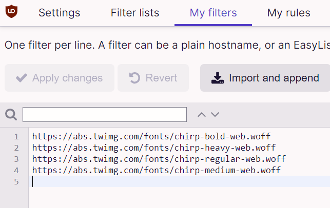My eyes thank uBlock origin for blocking Twitter's new Chirp font