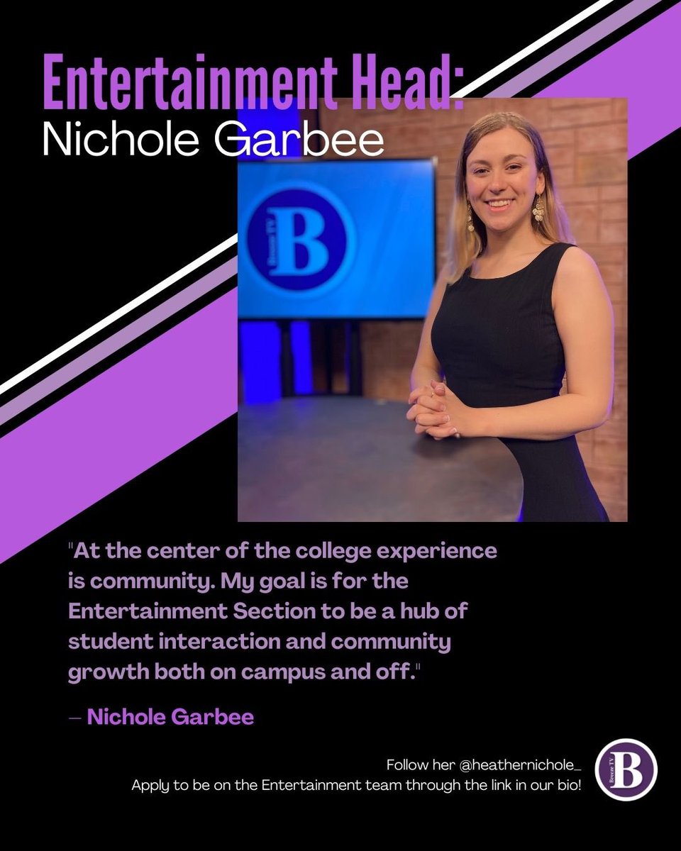 JMUBreezeTV's tweet photo. Meet our lead Entertainment Anchor: Nichole Garbee! 🎞
Apply to be on the entertainment team today! 📄🤩
Just follow the link in our bio~⬆️
#breezetv #jmu #godukes #studentjournalism #entertainmentreporter #studio #entertainmentteam #reportinglive #harrisonburgva https://t.co/nPKVcNvxd5