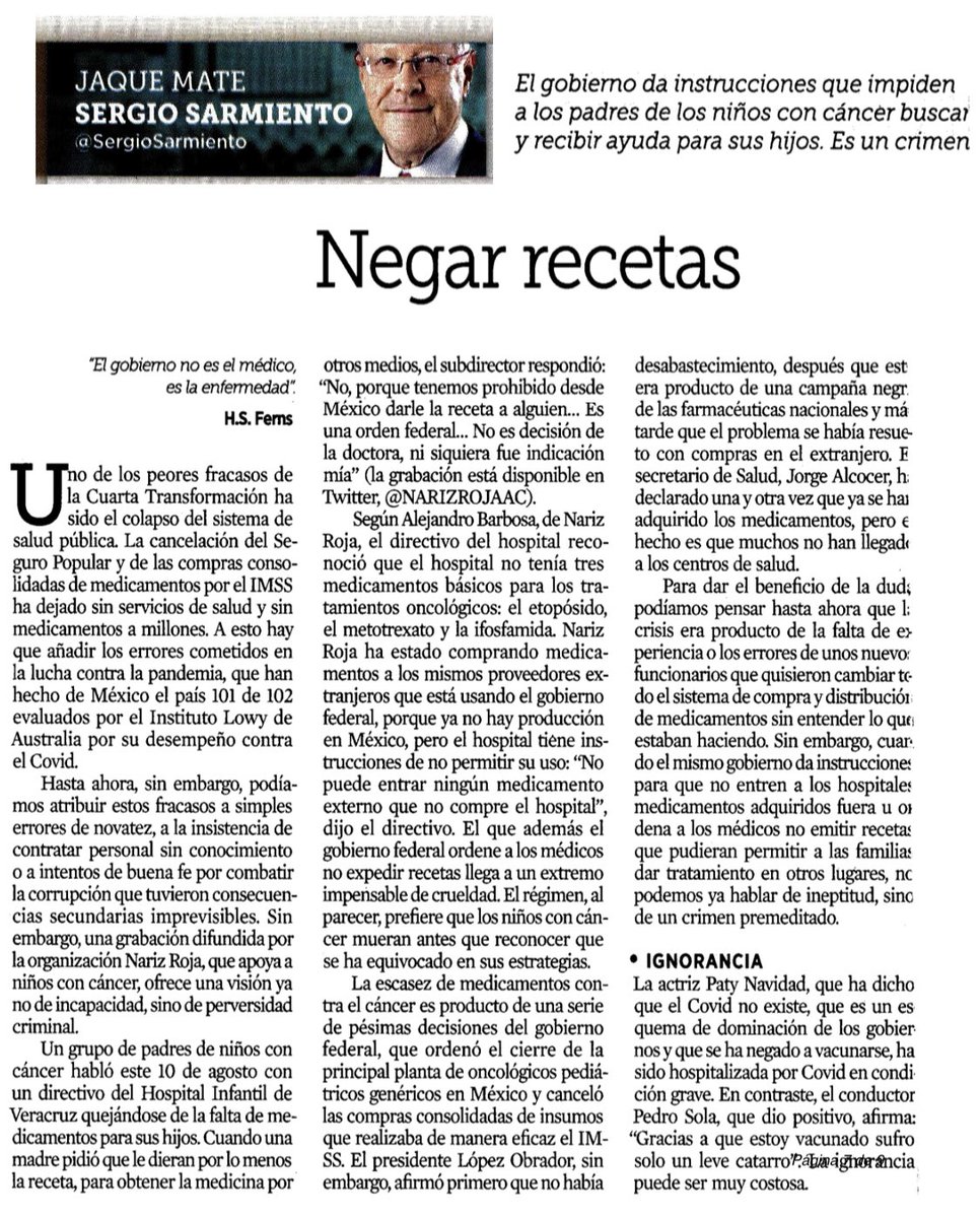 LillyTellez's tweet photo. El régimen, al parecer, prefiere que los niños con cáncer mueran antes que reconocer que se ha equivocado en sus estrategias.- @SergioSarmiento https://t.co/0hP1NumRBq