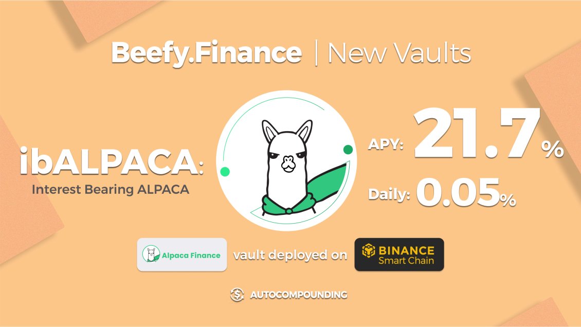 Earn more Interest Bearing $ALPACA on Beefy #BSC.

✅ #ibALPACA: 21.7% APY
app.beefy.finance/vault/alpaca-i…

Got Crypto? Check Beefy. 
 
@AlpacaFinance