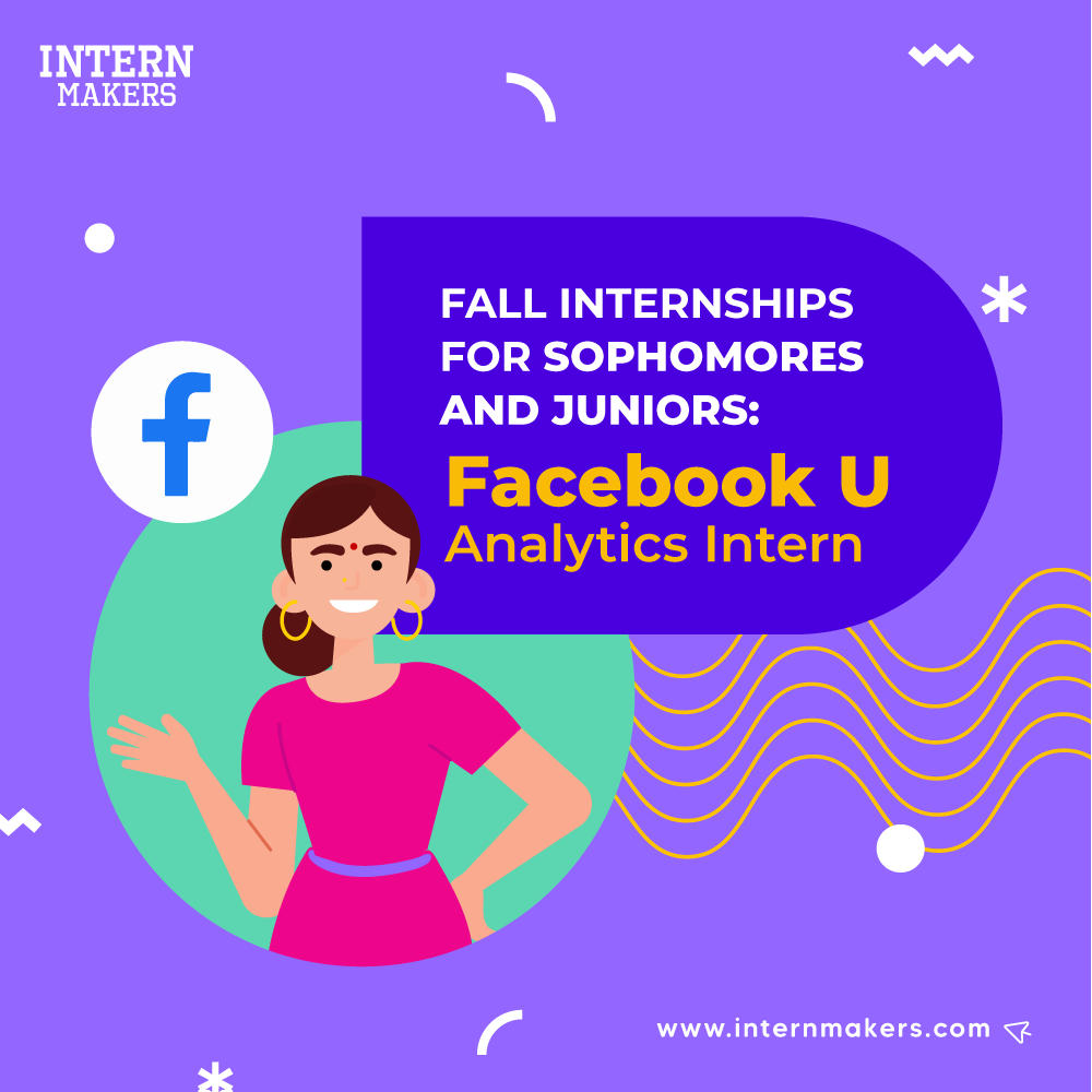 InternMakers's tweet photo. The Facebook Analytics team is looking for fast-moving analytics candidates and data junkies who want to make an impact. 
Candidates will help own analytics for a particular product or business at Facebook 
 #InternMakers #internship #College #STEM #Facebook  #FacebookU https://t.co/edUTK7W1oO