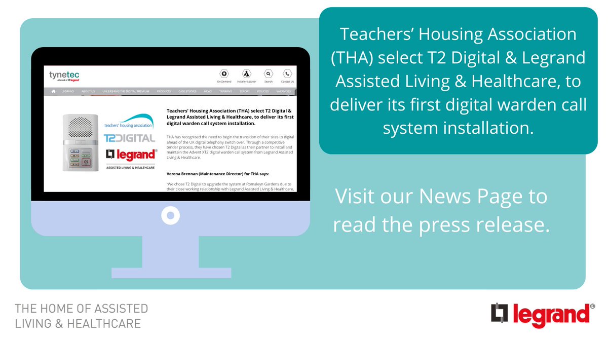 legrandalh's tweet photo. Teachers’ Housing Association (THA) select @T2DigitalLtd & Legrand Assisted Living & Healthcare, to deliver its first digital warden call system installation.
To read more: https://t.co/rqoRnMhSO9
#GroupedLiving #AdventXT2 #Partnership #LegrandALH #T2Digital #DigitalJourney https://t.co/wvUxcyV6iZ