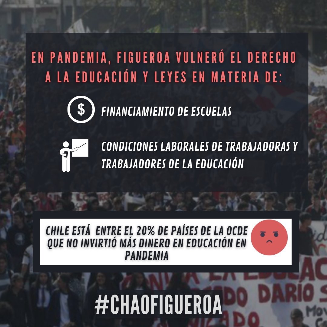 #ChaoFigueroa Hoy se vota la Acusación Constitucional contra el ministro de educación Raul Figueroa! 
Claros abandonos a las comunidades y a la educación en plena pandemia, vulnerando derechos y desprotegiendo a estudiantes y profesores! No más! 
Vamos con todo <a href="/CamilaRojas_V/">Camila Rojas Valderrama</a>