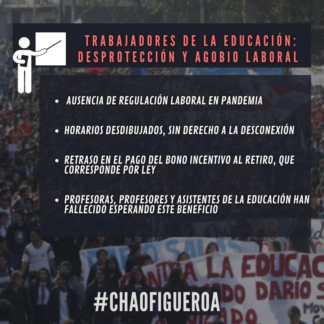 El ministro Figueroa no ha hecho nada por aliviar el agobio que enfrentan trabajadores de la educación, que llevan casi dos años trabajando con horarios desdibujados y sin derecho a la desconexión. Esto repercute directamente en estudiantes! #ChaoFigueroa