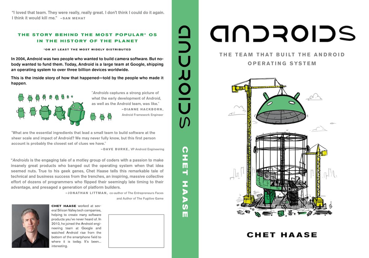 chethaase's tweet image. Still waiting for #AndroidsBook to be processed and available, stay tuned. Should be within a day or three.
Meanwhile, since the ebook site only shows the front cover, here's the entire cover for the printed book.
