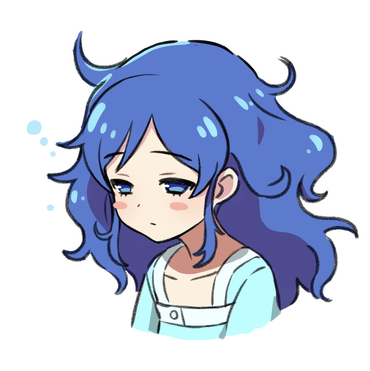 1girl solo blue hair blue eyes white background messy hair sleepy  illustration images