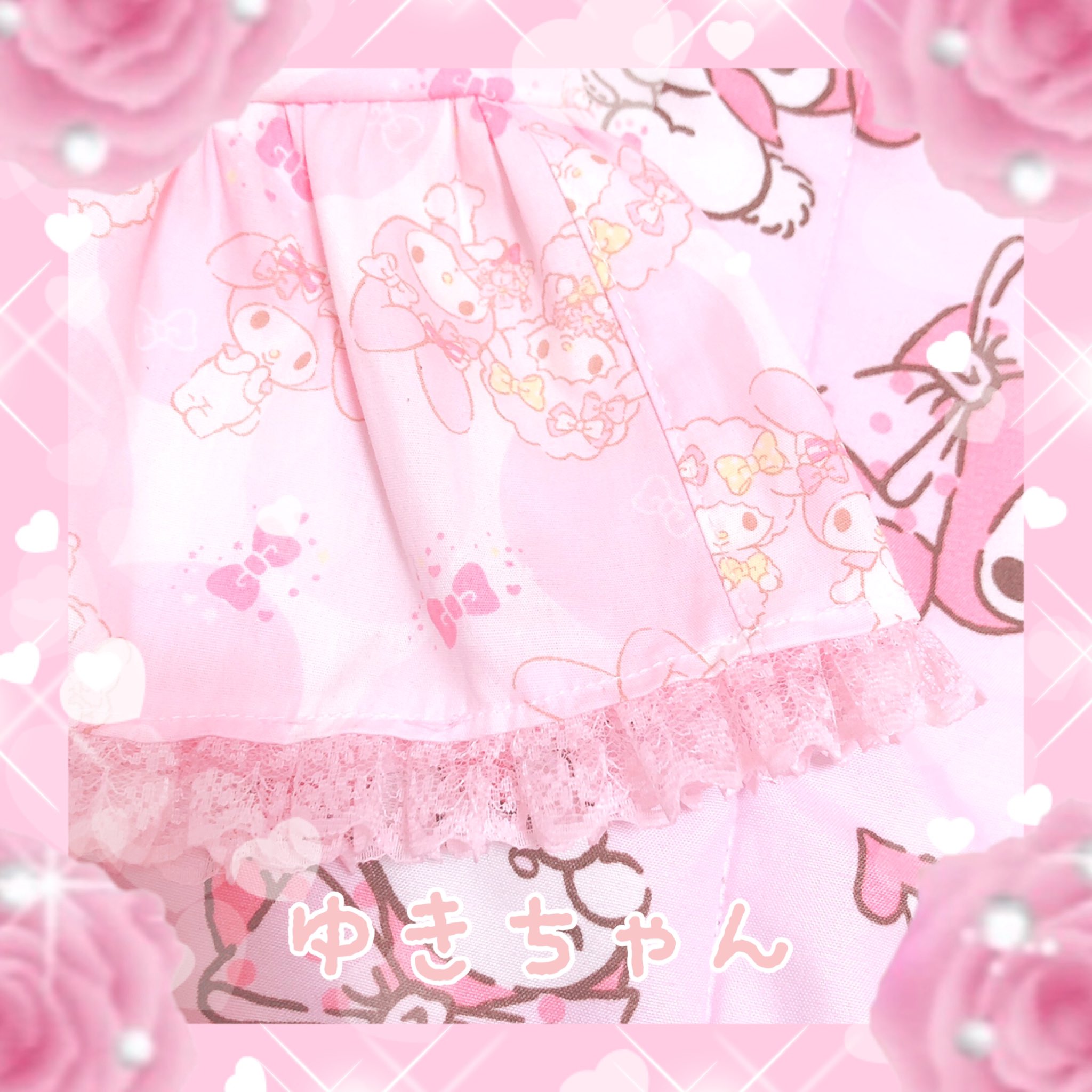 ゆきちゃん しまむらのマイメロちゃん柄キッズ用ショートパンツをうさくみゃちゃんポシェット用ワンピにリメイクしたよ こちらも最近お迎えしたピンクのレースつけてみたよ T Co Hbysx5d0gd Twitter