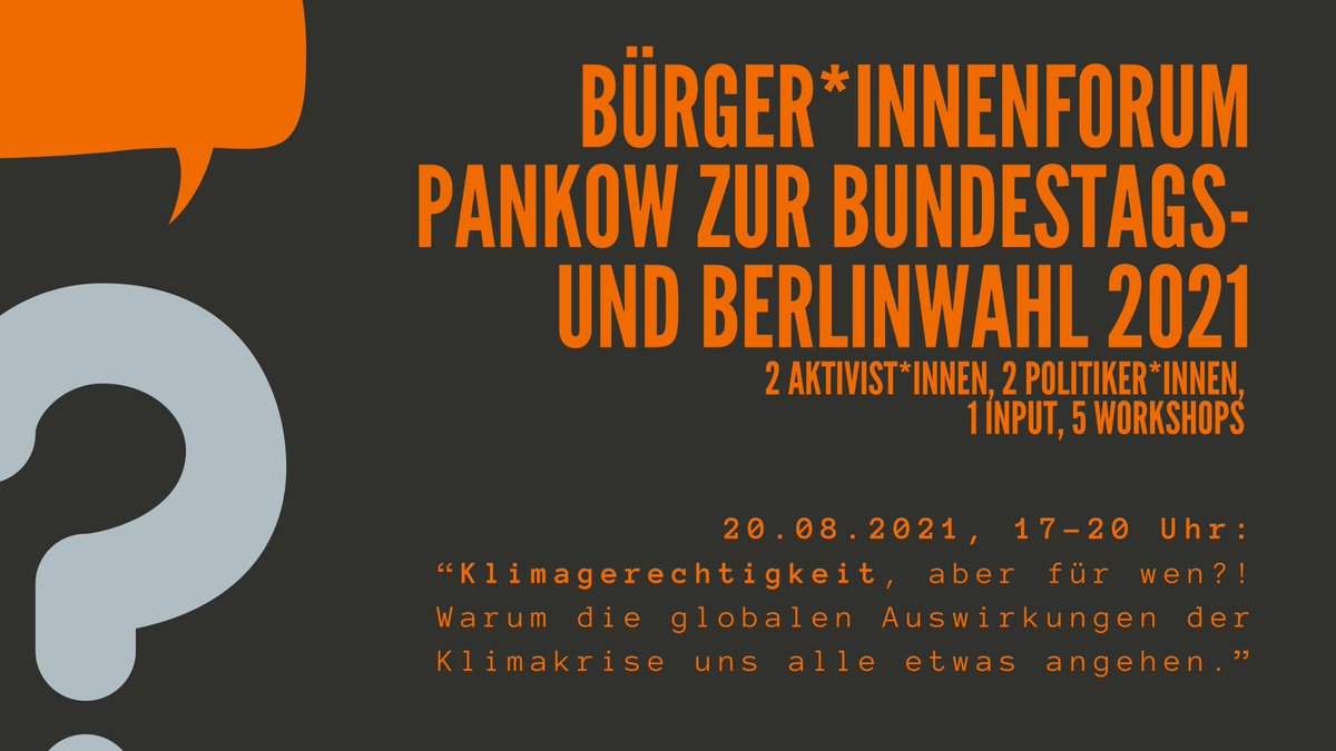 #klimagerechtigkeit, aber für wen?! Warum die globalen Auswirkungen der #Klimakrise  uns alle etwas angehen.
Am 20.08.21 um 17.00 -20.00 Uhr. Eintritt Frei. Veranstaltung auf Deutsch und Englisch.
#politischebildung
#wahl2021
