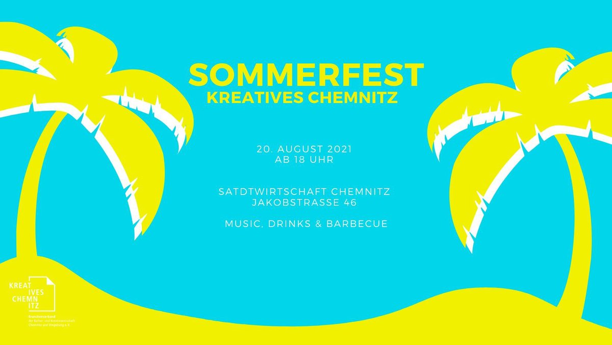 Freunde der Chemnitzer Kultur- und Kreativwirtschaft, Kreatives Chemnitz lädt zum traditionellen Sommerfest ein:

Wann: FREITAG, 20. AUGUST 2021 ab 18:00 Uhr
Wo: STADTWIRTSCHAFT (Innenhof) Jakobstraße 46, 09130 Chemnitz

facebook.com/events/4219495…