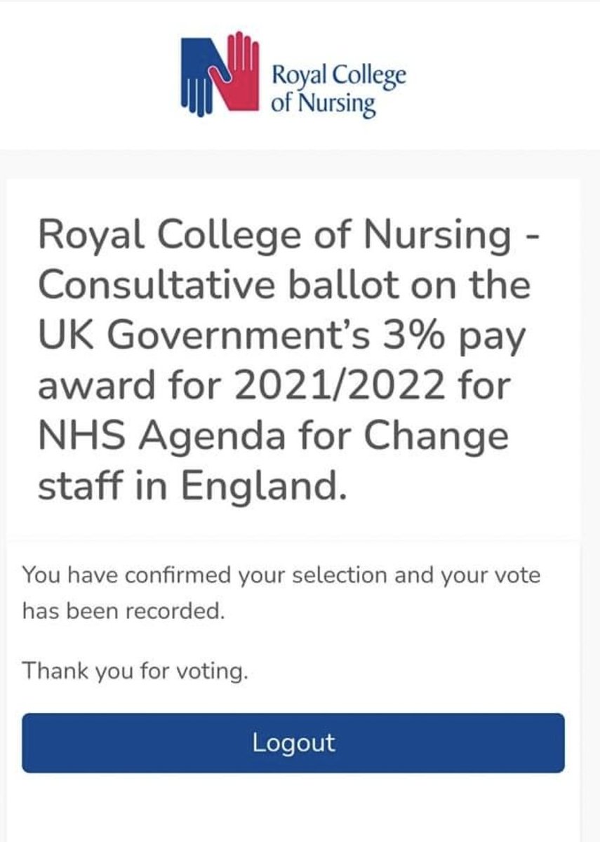 I've voted that the 3% pay offer is #Unacceptable
#FairPayForNursing #FairPayForNHS
#NHS15