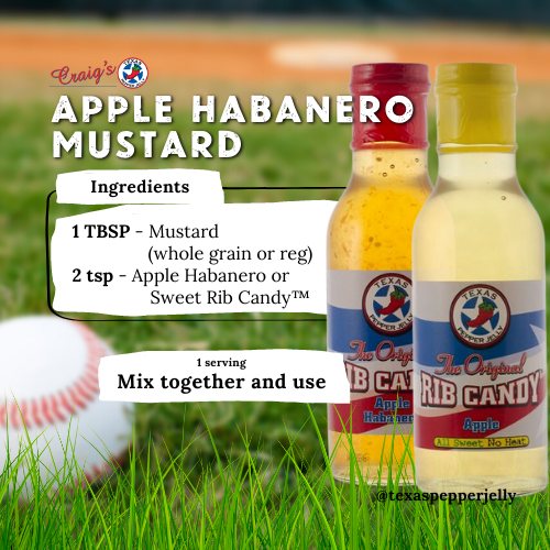 TexasRibCandy's tweet photo. Here is our mustard recipe for @GuyFieri's #ApplePieHotDog  - it will have a kick if you go with the habanero! #texaspepperjelly #ribcandy #appleribcandy #sweetorheat #applemustard #fieldofdreams #baseball #ballparkfood #foodie #mustard https://t.co/dycrjGpnSl