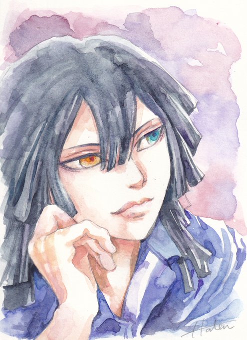 波天さんがTwitterに投稿した伊黒小芭内(鬼滅の刃)のイラスト。