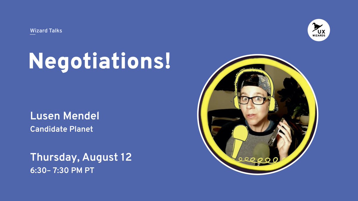 UX_Wizards's tweet photo. Join us today at 6:30 PM PT as Lusen of Candidate Planet shares tips and tricks for acing interviews, negotiating offers and advocating for yourself at work.

Sign up and view more details at the Meetup link in our bio. Looking forward to seeing you! 🧙

#uxwizards #uxdesign https://t.co/MYTJVZf694