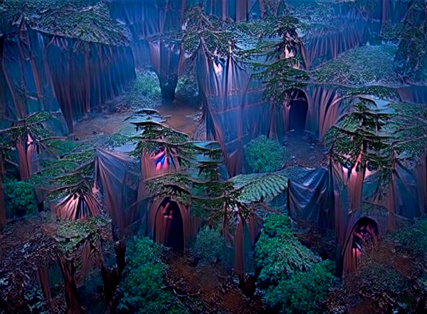 "Mysterious Redwood Forest with Bisexual Lighting" @ai_curio