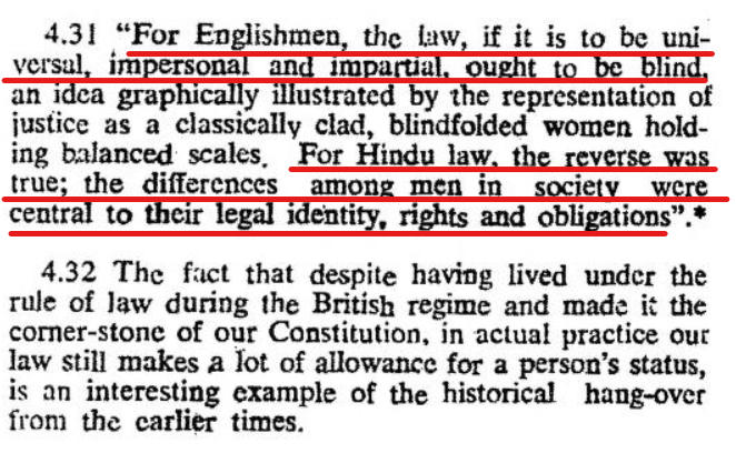 Hindu law is obviously superior because it values virtues of honor and duties (dharma) towards the devas, society & ancestors.

A law which is blind to the context upon which it is working with is idiotic.

Differences among men does play a role. It is foolish to think otherwise. 