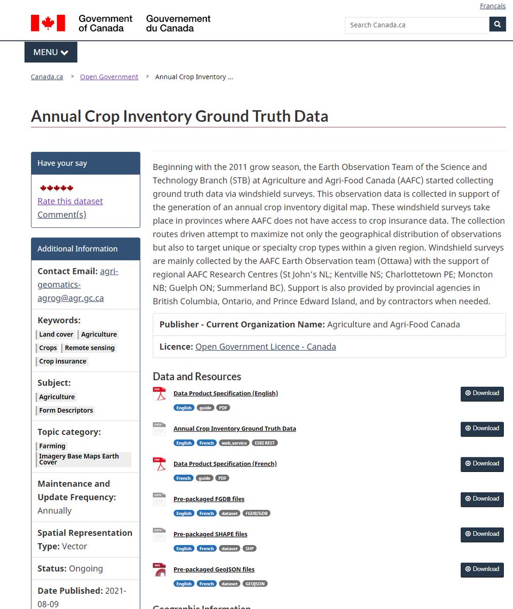 LeanderCampbell's tweet photo. GAME CHANGER!

You can do what we do, or do something new!

Every #cropmap observation point, collected by every AAFC person (&amp; our partners) since we started in 2011, is now available as #opendata

That's almost 600,000 pts of information!

FOR FREE.

https://t.co/7zLVZJOdeN https://t.co/EL5qEZ9UFa
