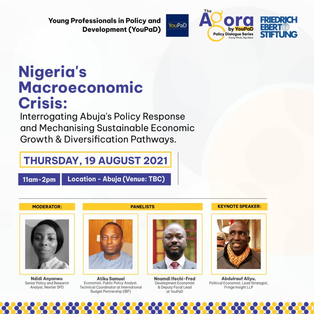 youpadofficial's tweet photo. We are pleased to present to you 'The Agora by YouPaD', our public policy dialogues series focusing on important ideas and issues about Nigeria and Africa's development. 

Register to attend the first edition virtually👇
https://t.co/n5zIPTe8cE https://t.co/wgb5a9Cpd8