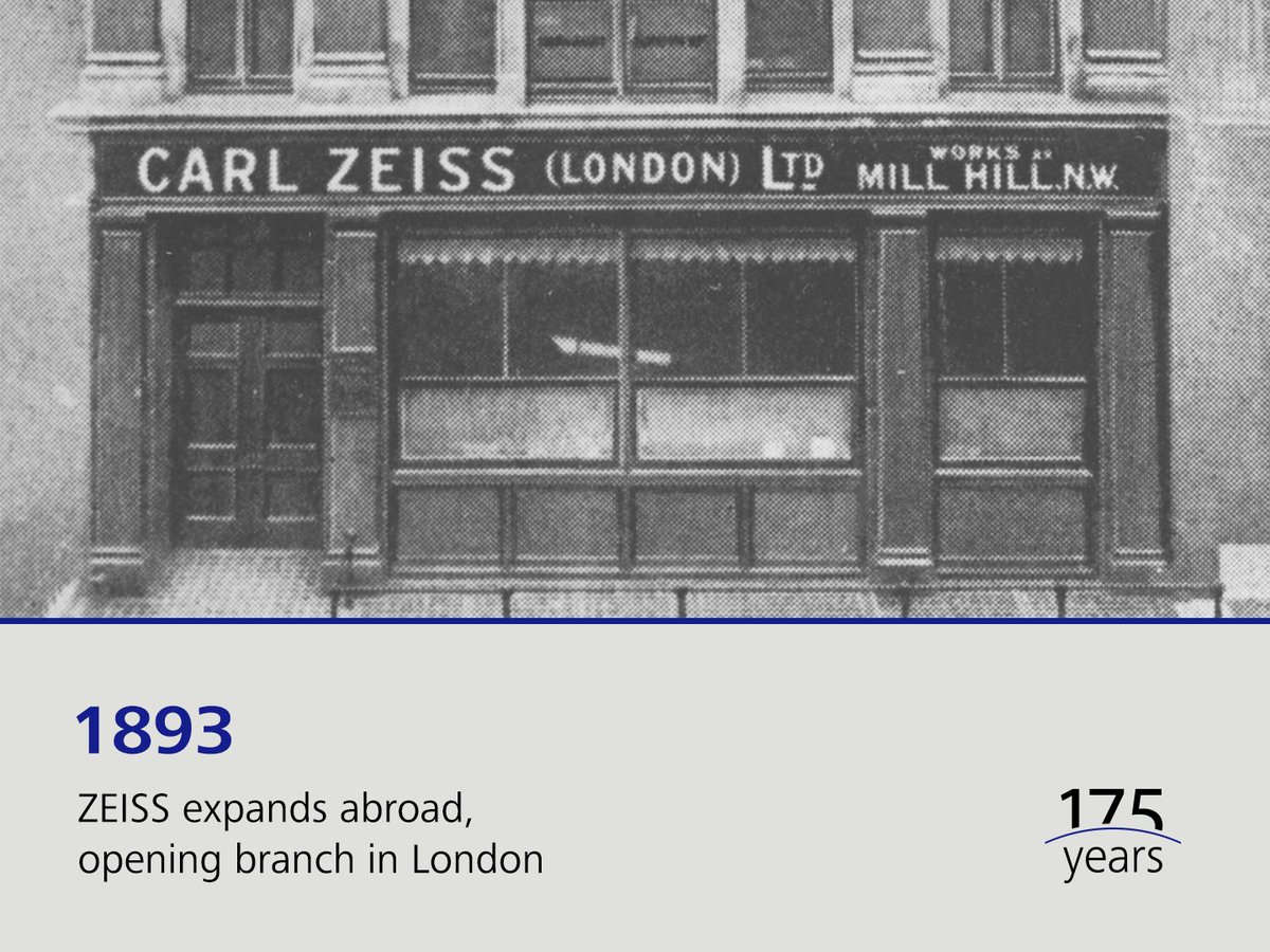 ZEISS_Group's tweet photo. In 1893, ZEISS established its first location outside of Germany: #Internationalization began with the opening of a branch in London. Today, ZEISS is a global player represented in almost 50 countries all over the world. 🇬🇧 #ZEISS175 #throwback https://t.co/5d5pFE9qEg