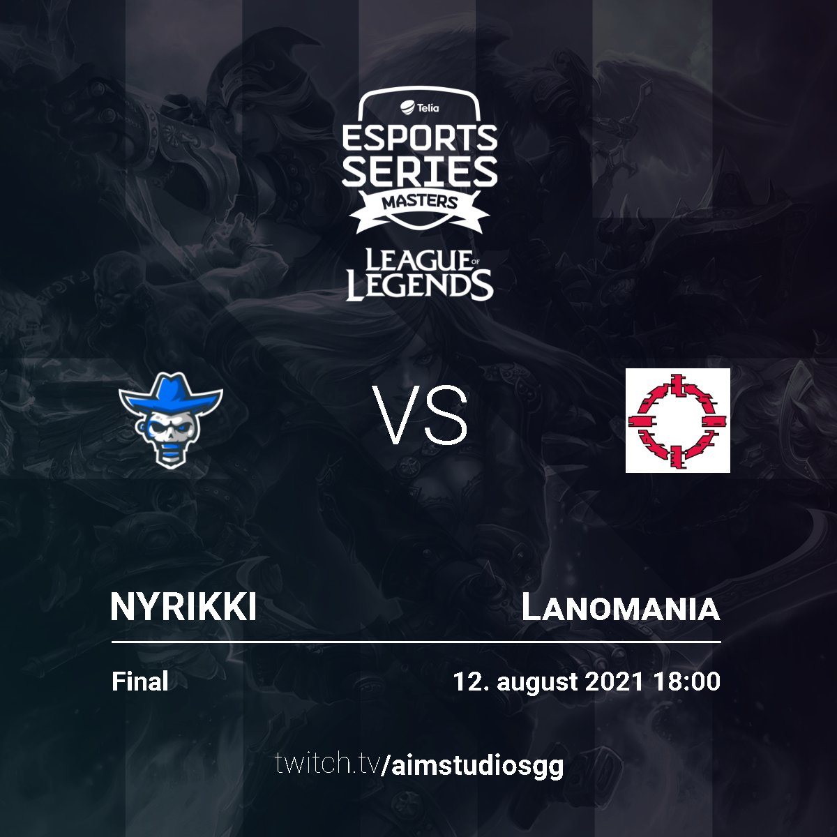 aimstudios_gg's tweet image. FINALS!!!
Tune in to see who will be the champion of Telia Masters!

Time: Today - 18:00 CEST
Format: Bo3
Location: Twitch.tv/aimstudiosgg

Casted by:
@AdvMasterMixer , @Dacreqlol  &amp;amp; @LoLThinked