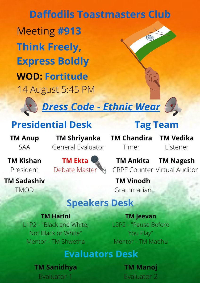Daffodils_tmc's tweet photo. "At the stroke of the midnight hour, when the world sleeps, India will awake to life and freedom"..timeless words from the first prime minister of India.. still echo in the spirit of this nation

Zoom Meeting
https://t.co/YVxP5FPsom

Meeting ID: 862 1032 6917
Passcode: daffodils https://t.co/fZPZ52E46c