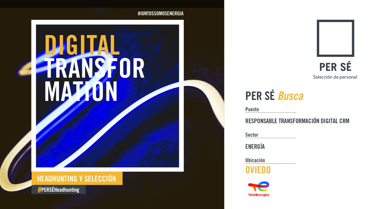 #PERSÉHeadhunting 

¡Buscamos Responsable de Transformación Digital CRM!

¿Te apasiona el área de Tecnología y Negocio? ¿Estás buscando incorporarte a un proyecto en pleno desarrollo?

¡Esta es tu oportunidad! 

👉bit.ly/3x62m40 

#Selección #Talento #JuntosSomosEnergía