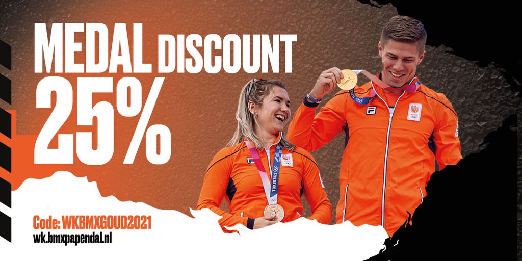 🚴🏼🥇 | MEDAL DISCOUNT. Would you also like to cheer on our Olympic heroes during the BMX World Championships? Then get your tickets via wk.bmxpapendal.nl ! Use the code WKBMXGOUD2021 for 25% discount. Will we see you on the 22nd?
