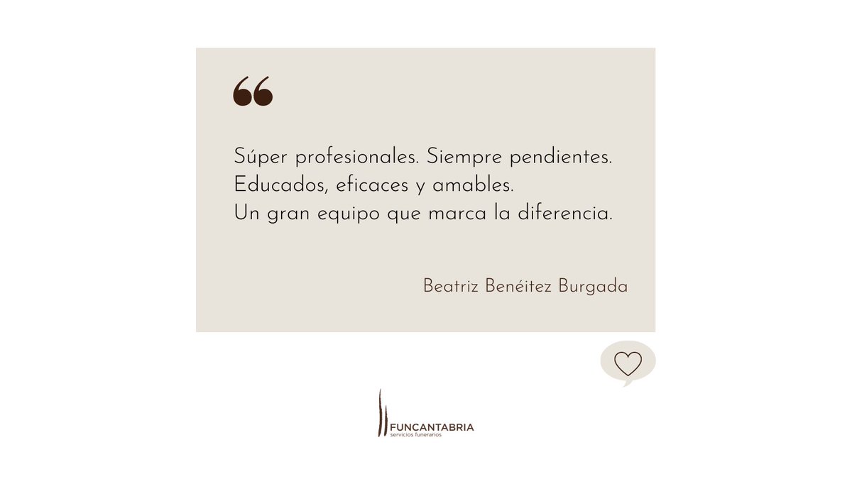 funcantabria's tweet photo. En Funcantabria creamos servicios con alma y reseñas como las de Beatriz son prueba de ello🖤
#reseñas #funcantabria #EmpresasConCorazón #EmpresasConAlma #duelo
https://t.co/WkDe2Xtygp