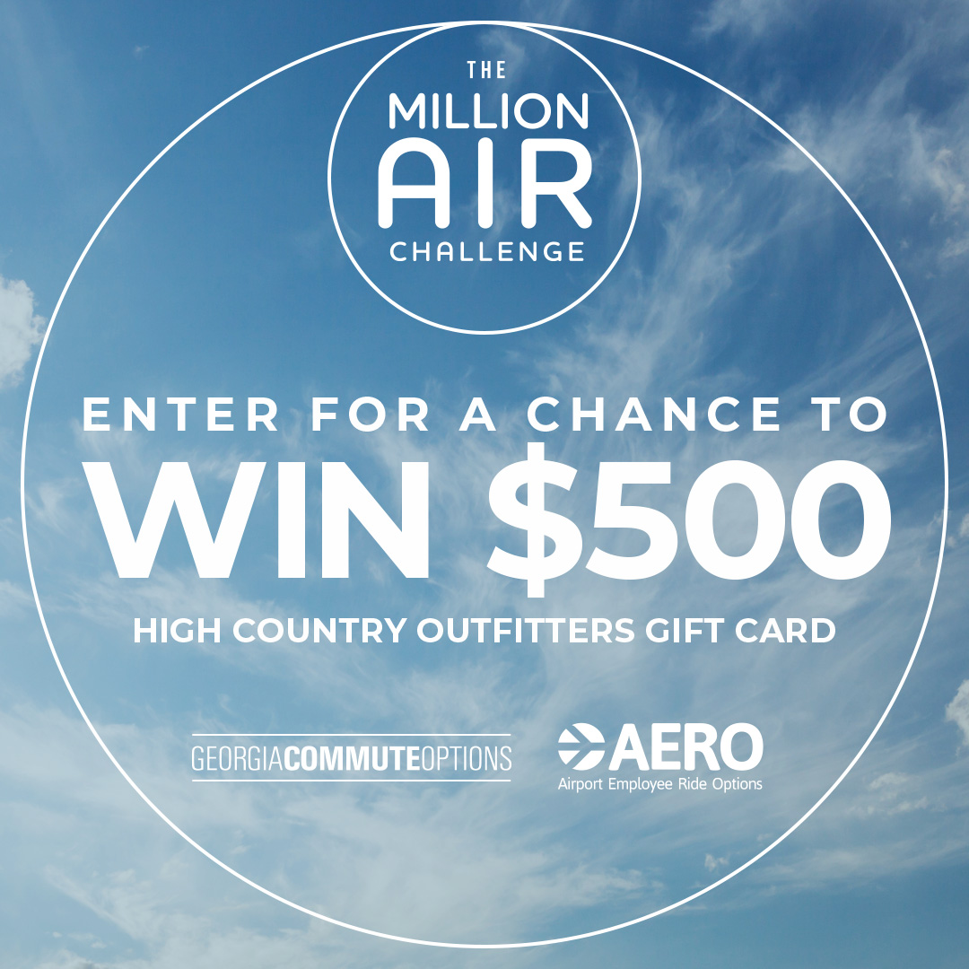 join_AERO's tweet photo. We’ve partnered with Georgia Commute Options to give you a chance at winning prizes while doing good for the environment! Metro Atlantans are teaming up to remove 1M pounds of CO2 from the air by logging more than 1M miles of clean trips. Sign up: https://t.co/GjRvAywVoh https://t.co/s9PpvJg90P