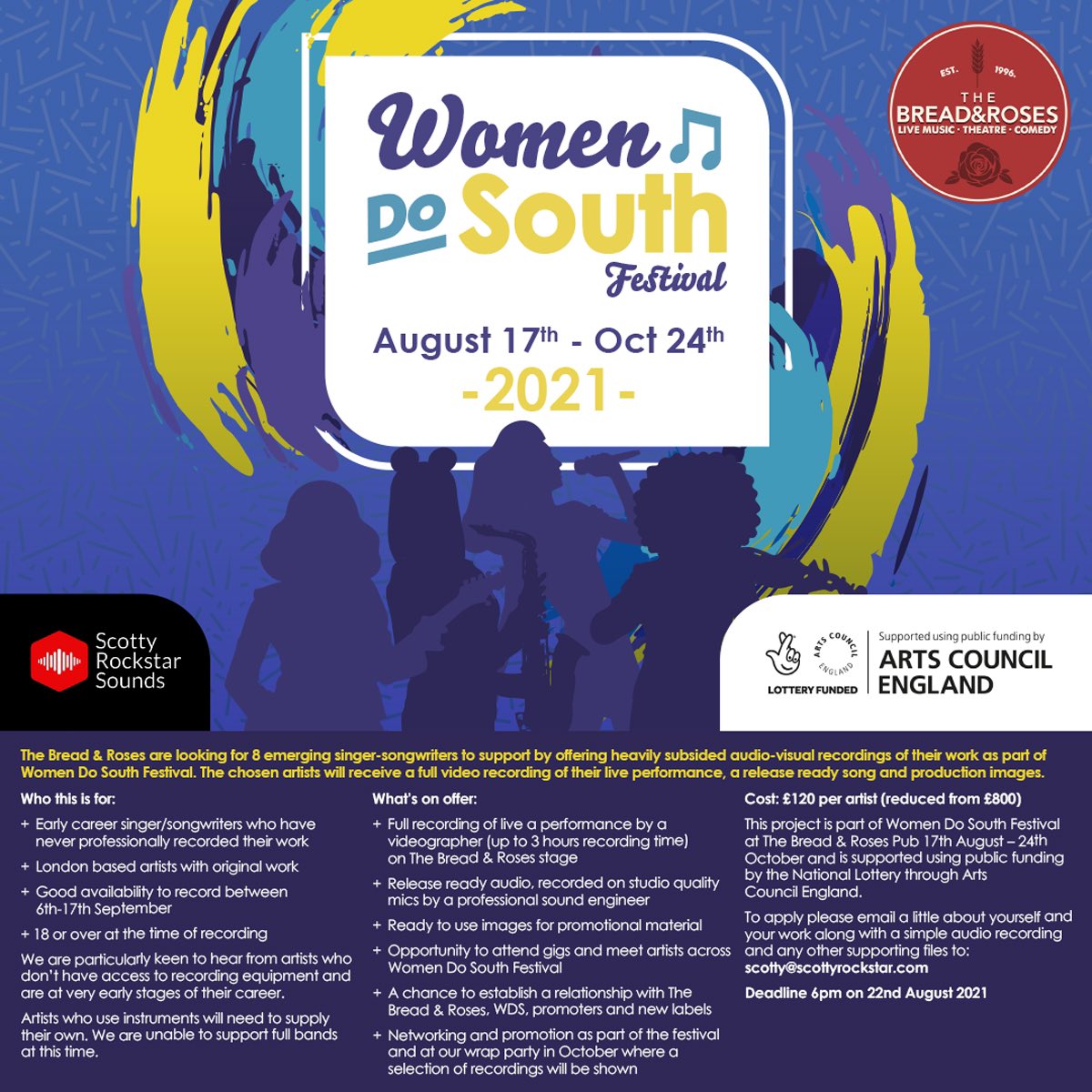 💥EARLY CAREER OPPORTUNITY💥

We’re looking for 8 emerging singer-songwriters to support by offering heavily subsided audio-visual recordings of their work as part of #WomenDoSouth They’ll receive a full video recording of their live performance, a release ready song &amp; images.