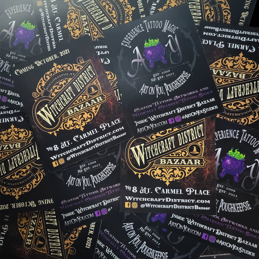 AWStormAnderson's tweet photo. Flyers promoting #WitchcraftDistrictBazaar and #ArtOnYou are in!!
#witchshop #tattooshop #witchcraft #witch #witchythings  #witchyvibes #witchesoftwitter #artistsoftwitter #artist #tattooartist #tattoo #tattoomagic #inktherapy #WitchcraftDistrict #Poughkeepsie #Poughtential #NY https://t.co/7xfcFrqO89
