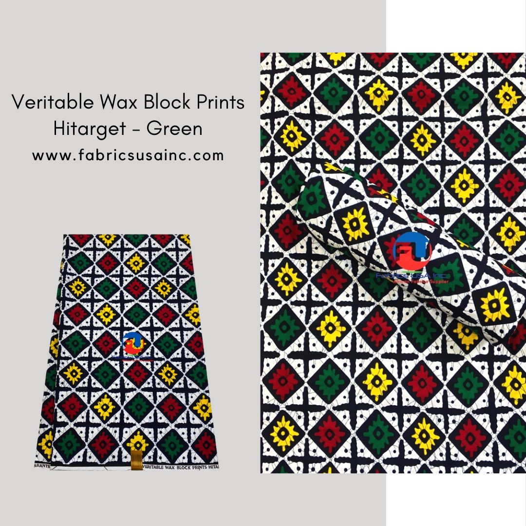 Veritable Wax Block Prints Hitarget - Green
Exclusive Hitarget Print are the most popular design!
Limited stick!
Order NOW > fabricsusainc.com/.../hitarget-p…...
FREE shipping Over orders $75
Location : 1448 Commerce Av, Bronx NY 10461
Phone Order Call: 3477745575/ 3476596812