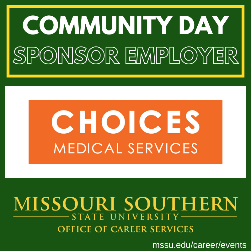 MSSUCareer's tweet photo. We’d like to thank Community Day Sponsor  @Choices_Joplin. Stop by their table on Wednesday the 18th from 10:30 – 1:00 on the Oval! https://t.co/0OsR0xl6CC