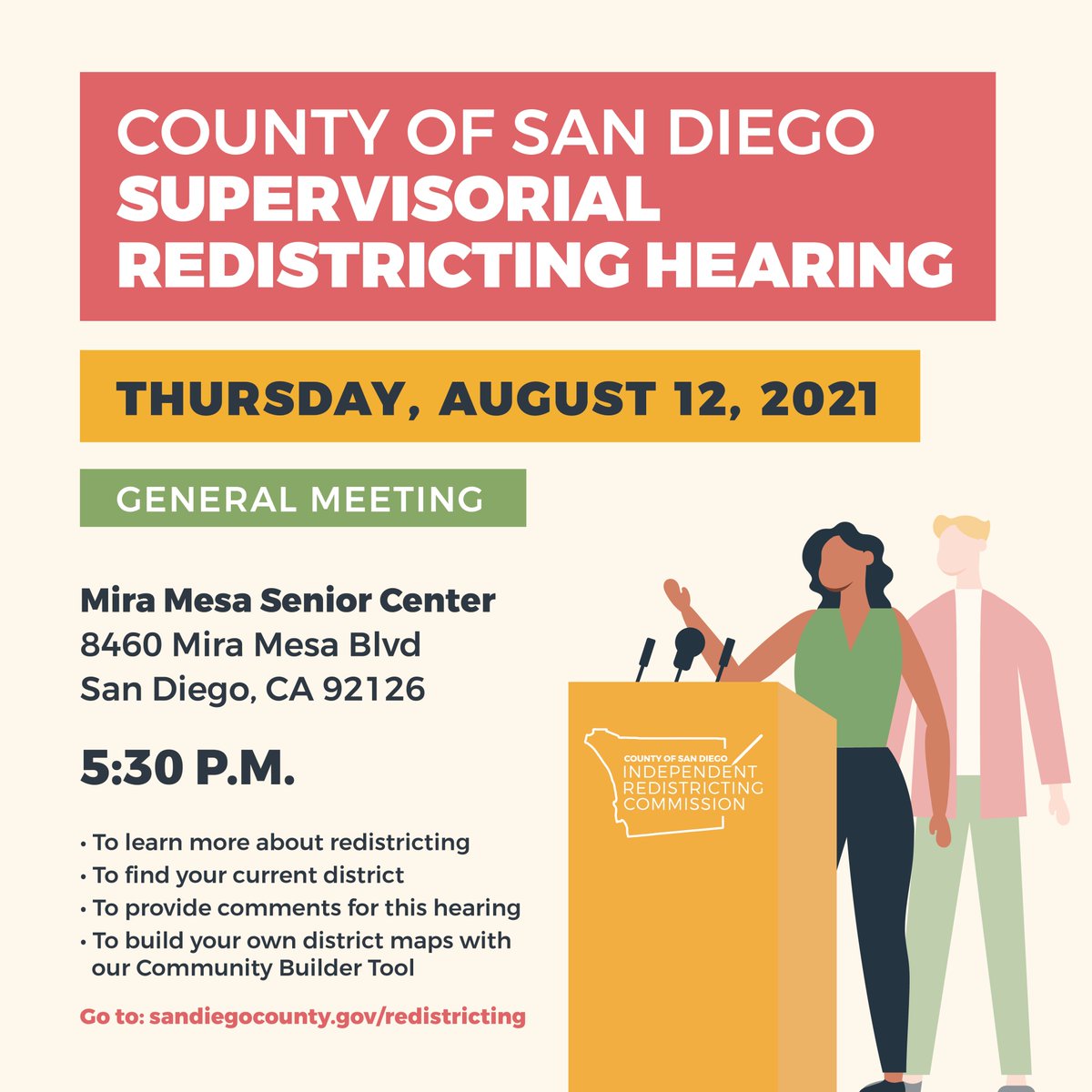 RamessesSurban's tweet photo. Happening today in Mira Mesa, see you there!

https://t.co/d9CO98aWKN

#redistricting #sandiego #sandiegocommittee #sandiegocounty #supervisor #miramesa #redistrictingcommittee #fairdistrictsd #sdcounty #SDIRC @SDCountyIRC https://t.co/Yod14RJskO