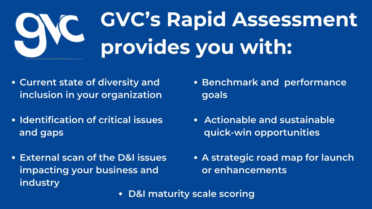 GlobalViewComm's tweet image. GVC’s Rapid Assessment is designed as an expedited evaluation that provides you with the information you need to take action. We can help you make DEI happen...strategically! #DiversityandInclusion diversitystrategy.com
bit.ly/2RNyXNa