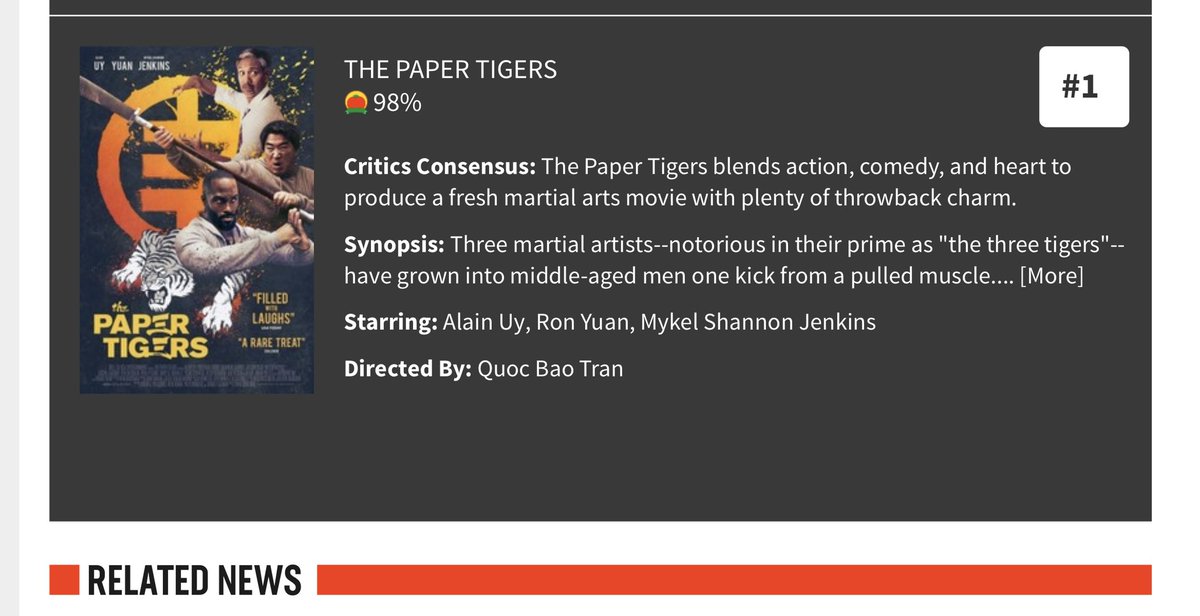 Welp, <a href="/RottenTomatoes/">Rotten Tomatoes 🍅</a> just ranked <a href="/_ThePaperTigers/">The Paper Tigers</a> as the #1 Action-Comedy of ALL-TIME and the #1 Action Movie of 2021?!

Watch on <a href="/netflix/">Netflix</a> USA + Canada!

editorial.rottentomatoes.com/guide/action-c…

editorial.rottentomatoes.com/guide/best-act…

@NetflixFilm <a href="/Netflix_CA/">Netflix Canada</a> <a href="/wellgousa/">Well Go USA Entertainment</a> <a href="/rottendoubt/">Patrick Lee</a> #ThePaperTigers #KungFu