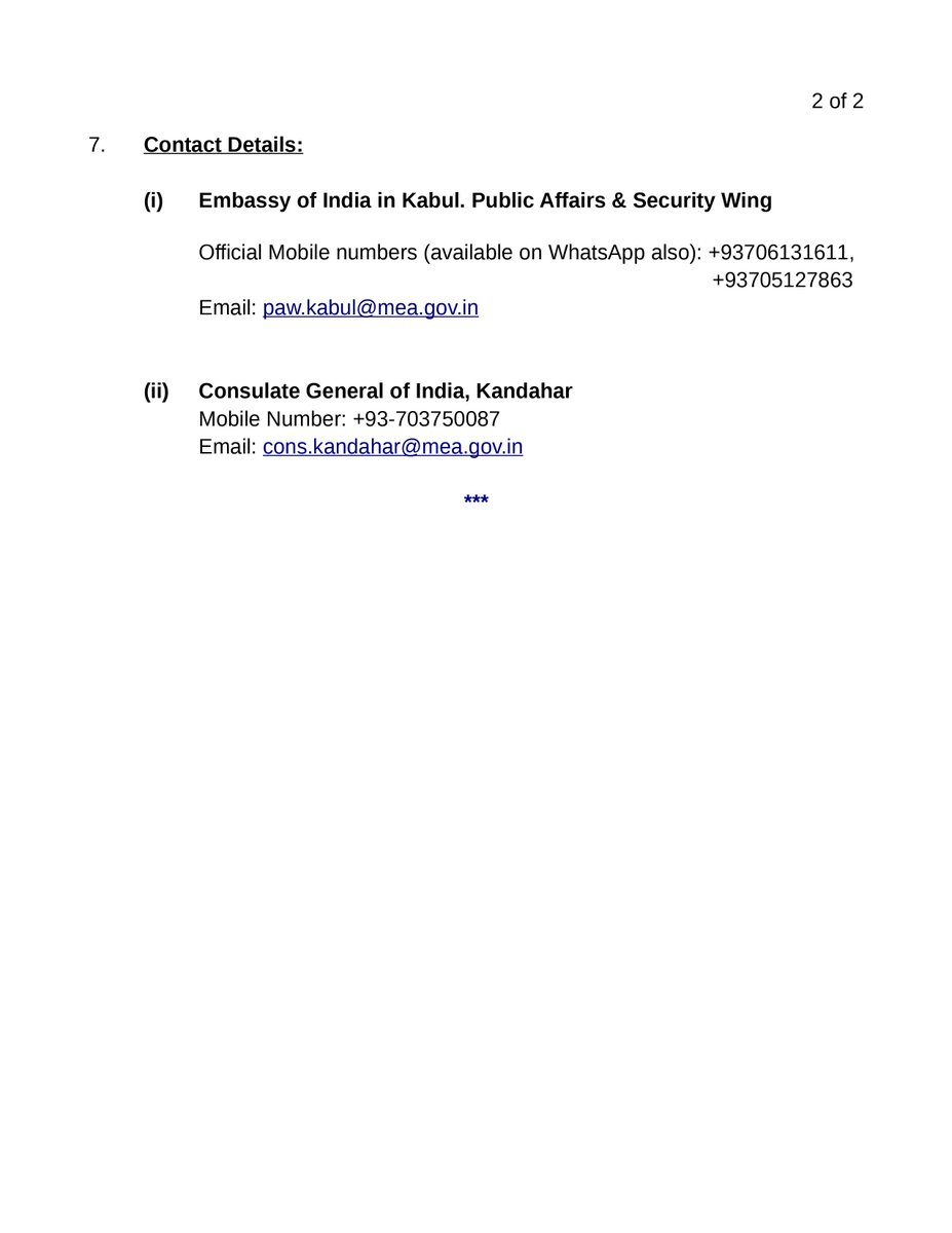 Security Advisory for Indian Nationals in Afghanistan
<a href="/MEAIndia/">Randhir Jaiswal</a>