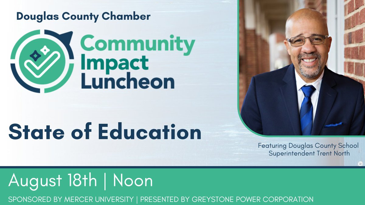 _chamberlain_x's tweet photo. Join us on August 18th for the GreyStone Power Community Impact Luncheon sponsored by Mercer University, as we hear the State of Education for Douglas County! #dcchamberga #thisisdouglas
https://t.co/6x3tWOGvvG https://t.co/qFeYjGgu5A